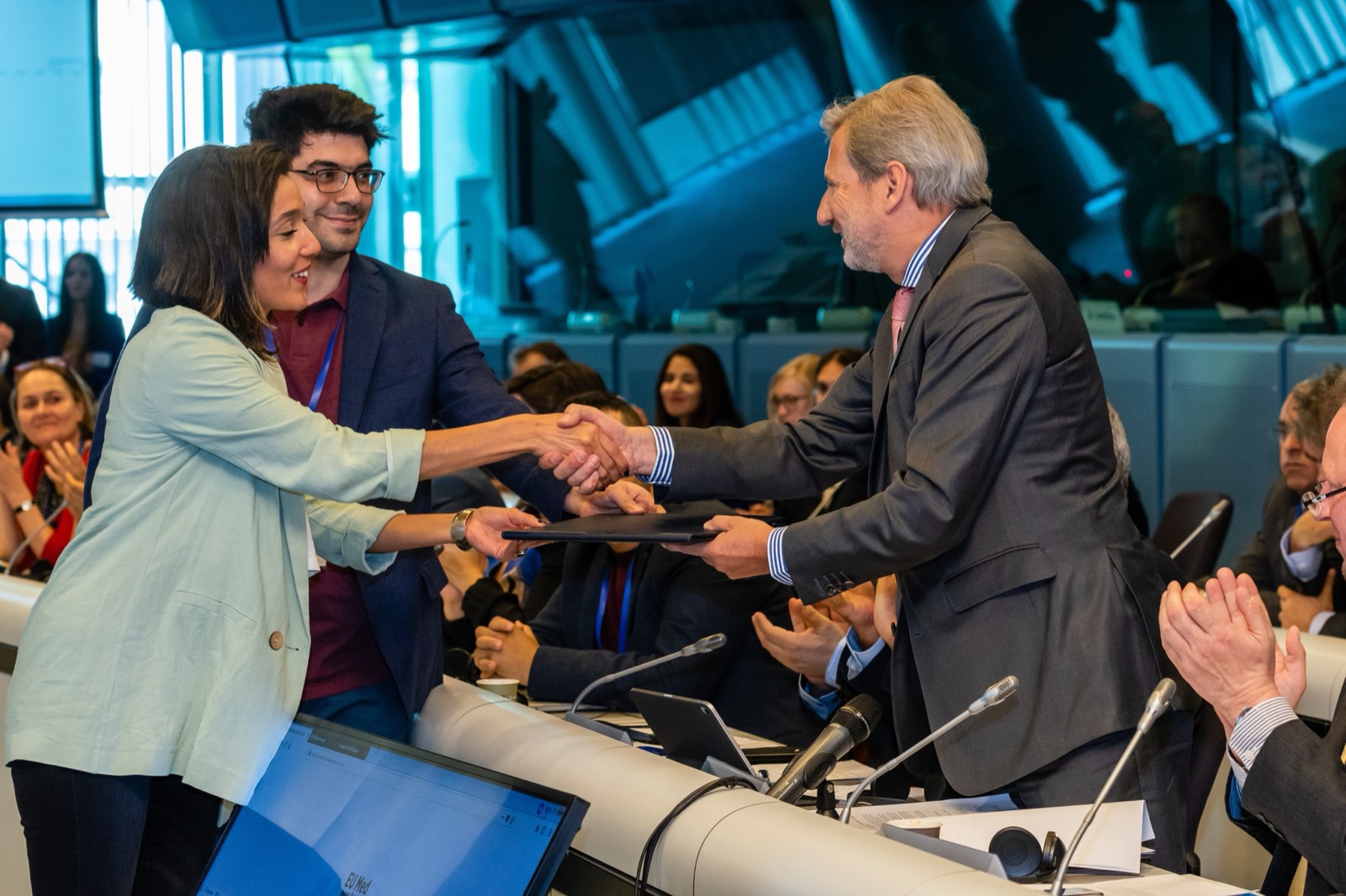 Saleem Najjar and Noora Shanak being recognized at the European Commission in Brussels, 2019